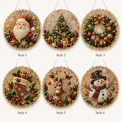 🎄Christmas Pearl Diamond Art Hanging Ornament Kit | Luxury Flocked Canvas with Scratch-Resistant Non-Fading Pearl Beads DIY Handmade Holiday Hanging Decor 🎅💎