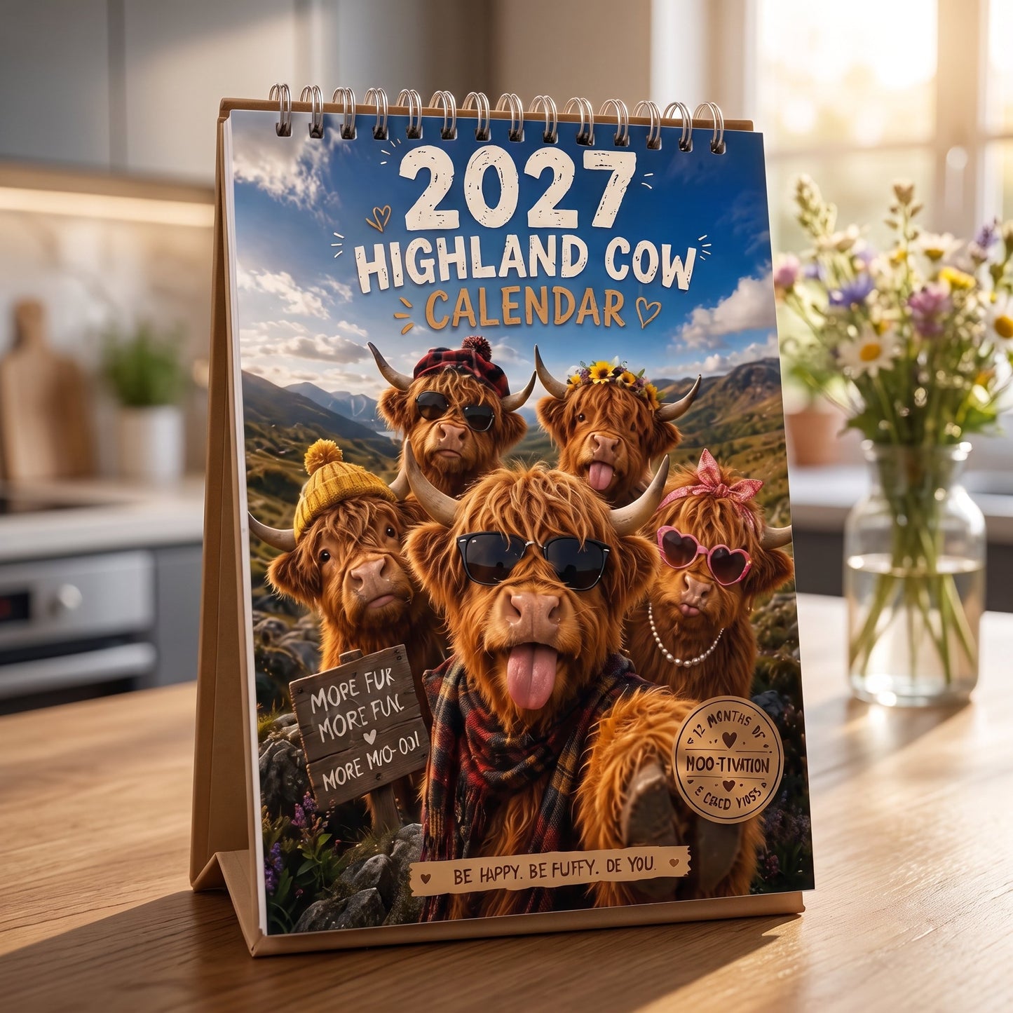 🐮2027 Funny Highland Cow Wall Calendar A4 Hanging Calendar