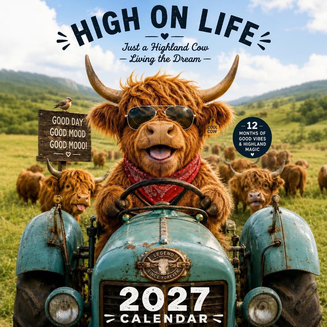 🐮2027 Funny Highland Cow Wall Calendar A4 Hanging Calendar
