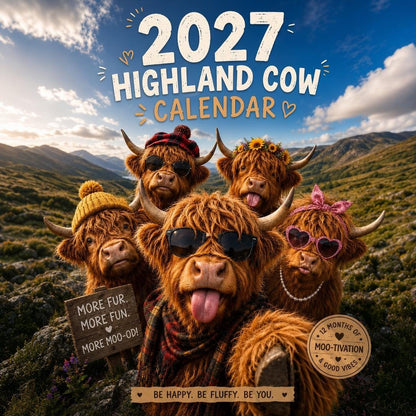 🐮2027 Funny Highland Cow Wall Calendar A4 Hanging Calendar