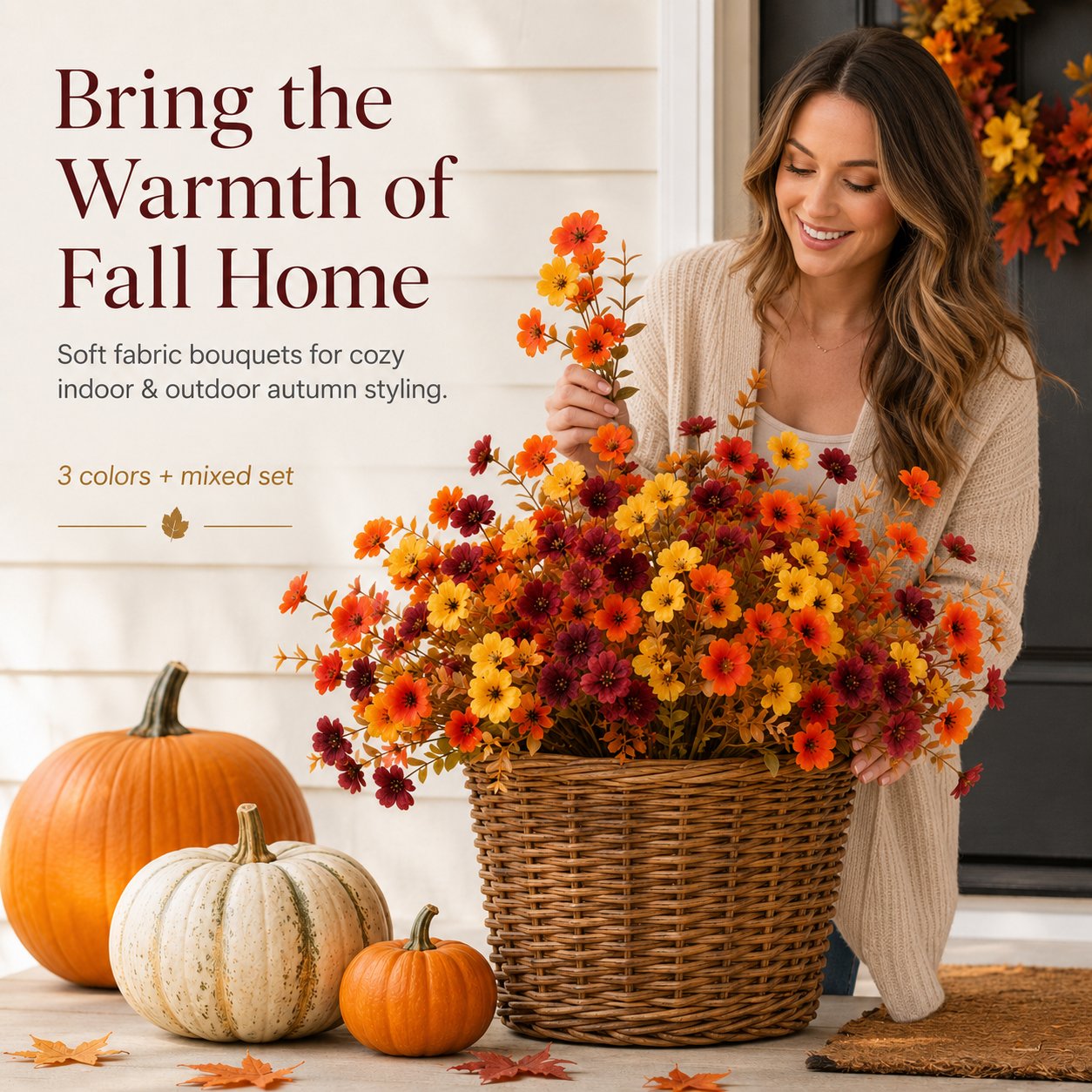 🍂Adjustable Fabric Fall Flower Bouquet Sets for Indoor & Outdoor Decor