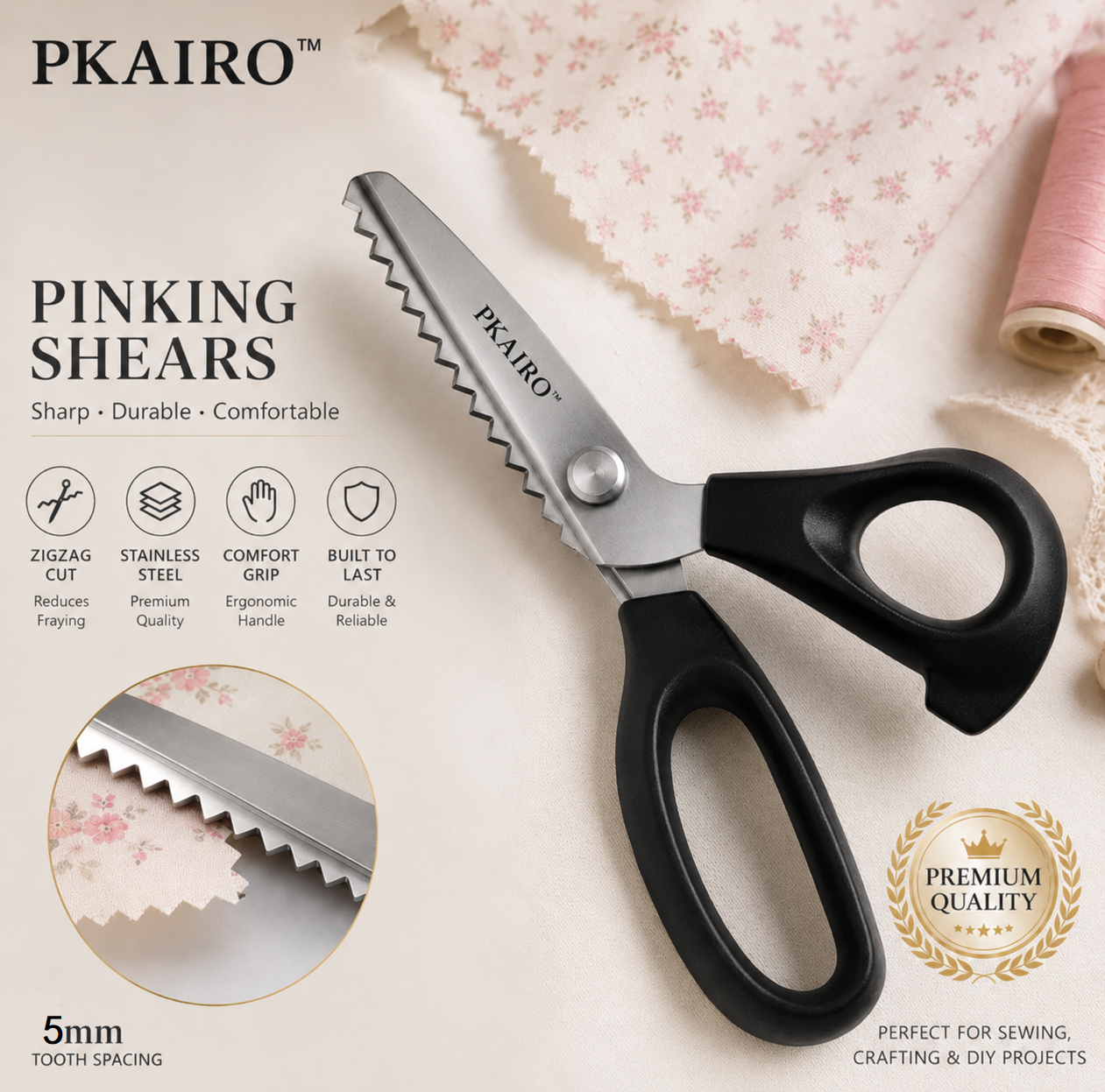 ✂️Multipurpose Pinking Shears Serrated Scissors✨Sharp Zigzag Edge Fray-Free Scissors for Sewing & DIY Crafts