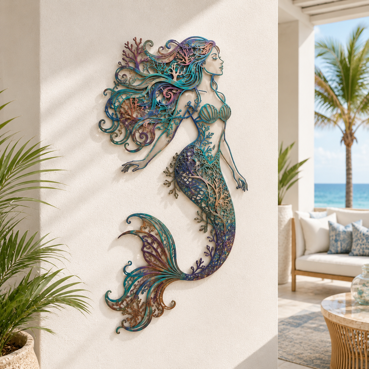 🧜‘Deep Sea Mermaid Dream’ Mural – 🌊Vintage Ocean-themed Metal Openwork Wall Decoration