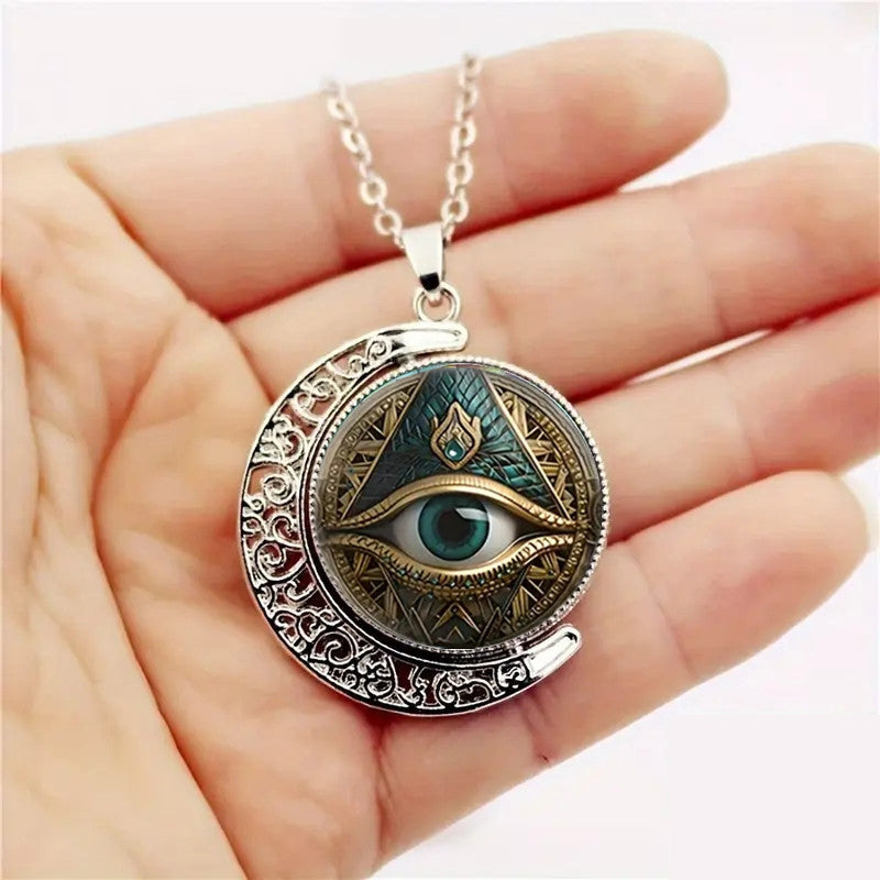 ✨ Vintage All-Seeing Eye Pendant Necklace – Zinc Alloy – Gold/Silver-Plated – Mysterious Retro Design for Everyday Wear and Evening Outings 🖤