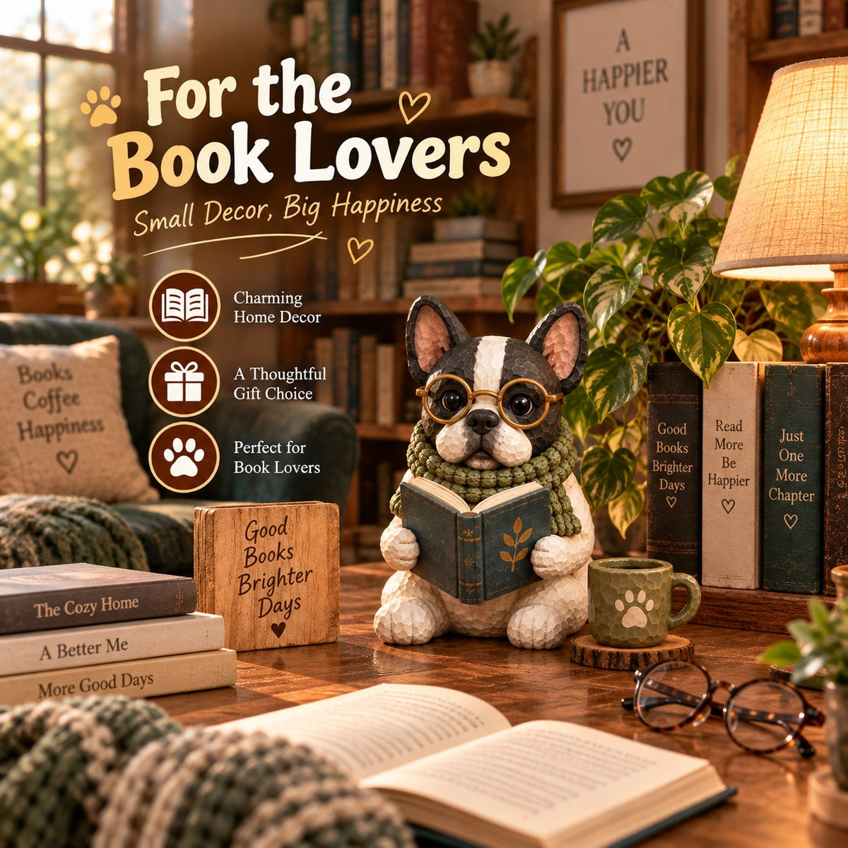 🐶 Reading Dog Figurine Decorative Ornaments | The Heartwarming Spirit of Loyal Reading Companions！