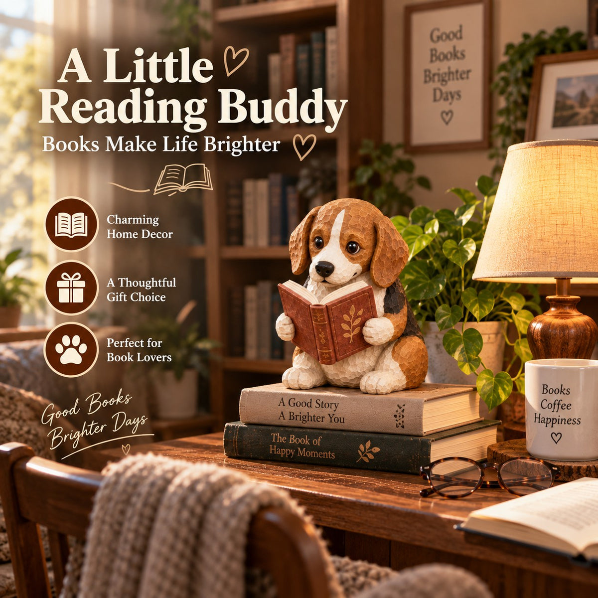🐶 Reading Dog Figurine Decorative Ornaments | The Heartwarming Spirit of Loyal Reading Companions！