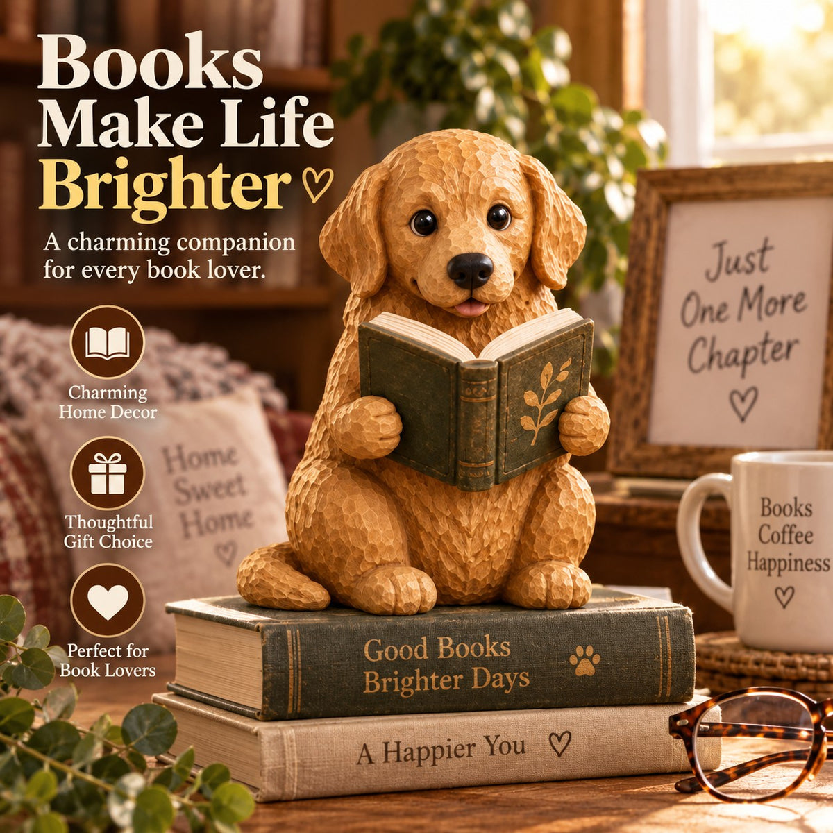 🐶 Reading Dog Figurine Decorative Ornaments | The Heartwarming Spirit of Loyal Reading Companions！