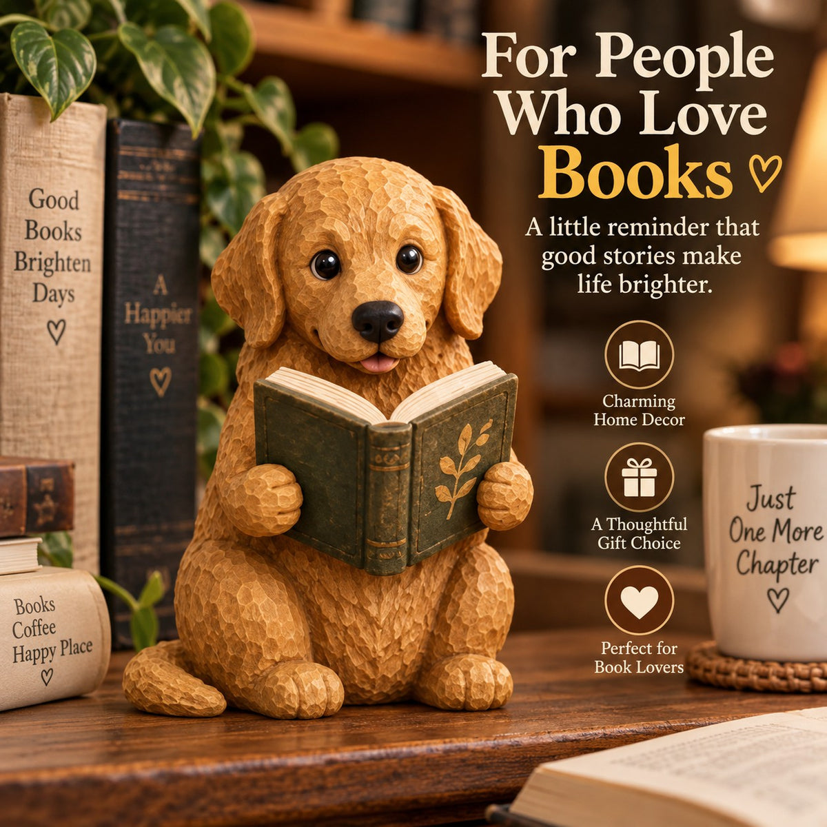 🐶 Reading Dog Figurine Decorative Ornaments | The Heartwarming Spirit of Loyal Reading Companions！