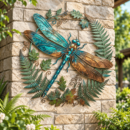 🍃‘Emerald Vines and Perched Dragonflies’ Wall Art – Vintage Pastoral-Style Metal Wall Decoration