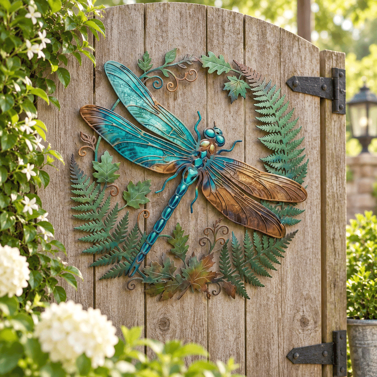🍃‘Emerald Vines and Perched Dragonflies’ Wall Art – Vintage Pastoral-Style Metal Wall Decoration