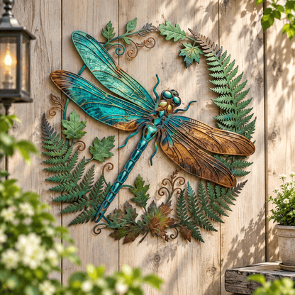 🍃‘Emerald Vines and Perched Dragonflies’ Wall Art – Vintage Pastoral-Style Metal Wall Decoration