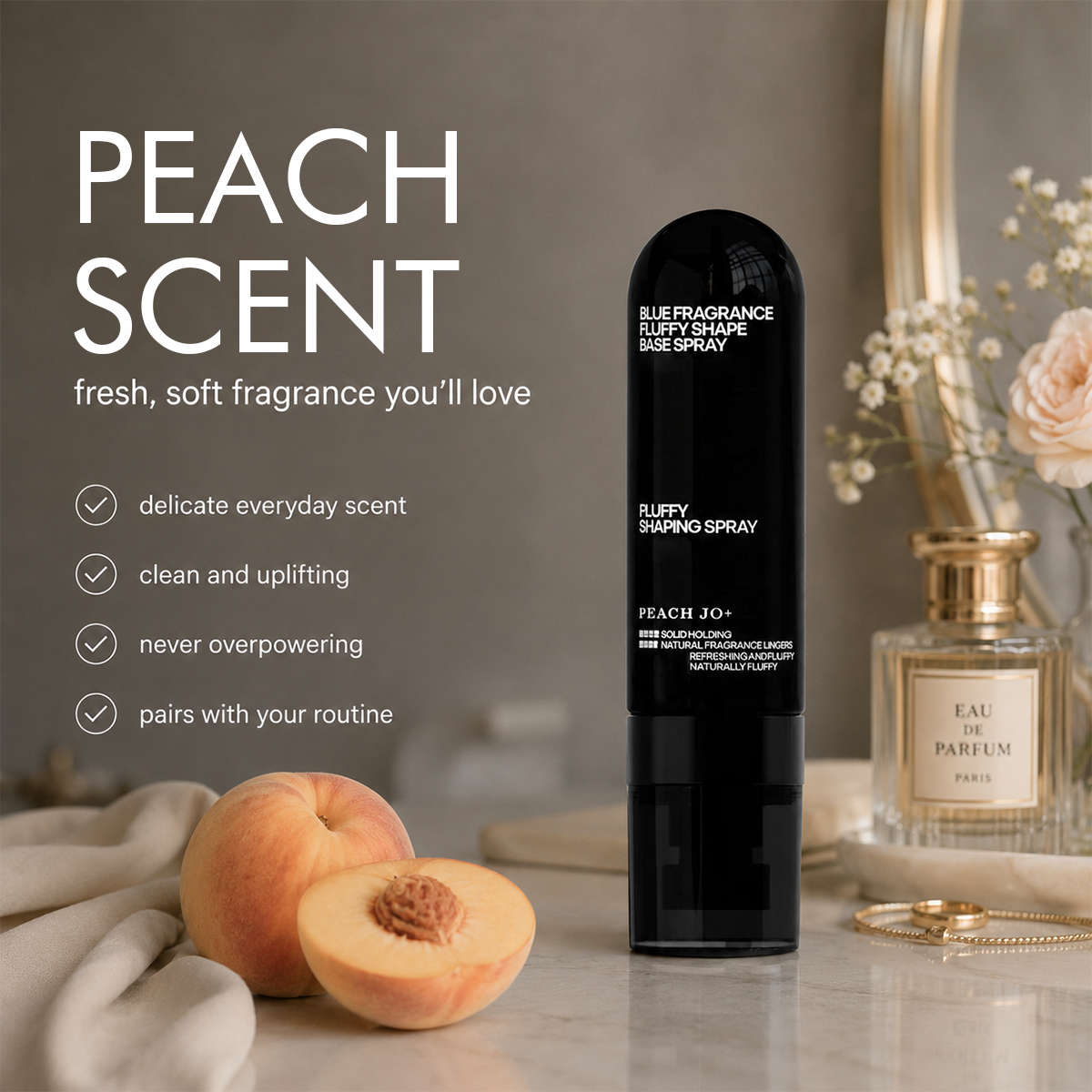 🍑Fluffy Volumizing Hair Shaping Spray, Long-Lasting Peach Scent Mist