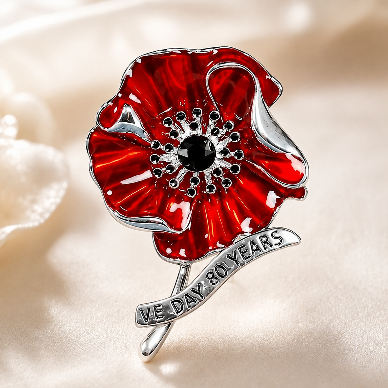 VE Day 80 Red Enamel Poppy Brooch | Limited Edition Anniversary Keepsake