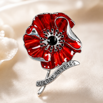 VE Day 80 Red Enamel Poppy Brooch | Limited Edition Anniversary Keepsake