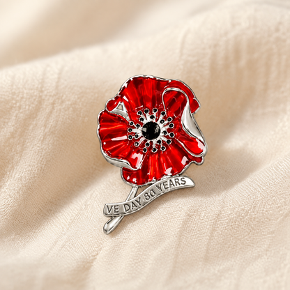 VE Day 80 Red Enamel Poppy Brooch | Limited Edition Anniversary Keepsake