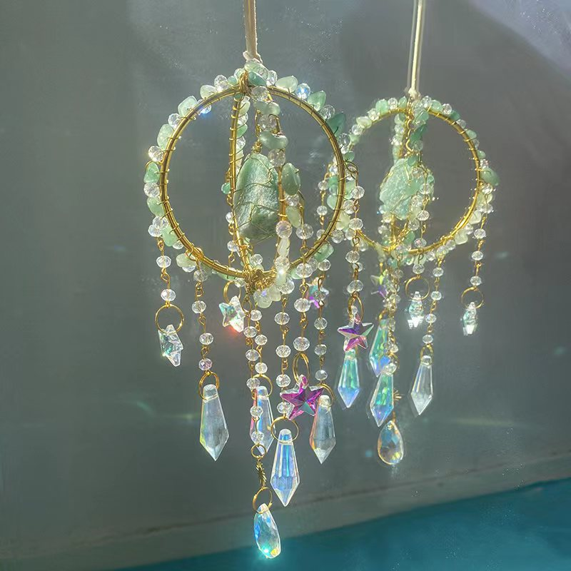 Rund naturlig solfångare i kristall/Round Natural Crystal Suncatcher