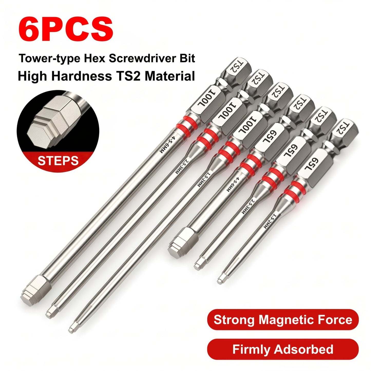 🔧  High-hardness, strong-magnet pyramid-shaped hex electric screwdriver bit – impact-resistant