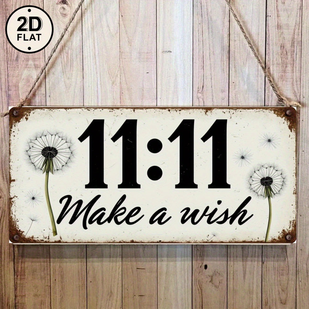 Circular Rustic Metal Sign with Dandelion 11:11 Make a Wish Design