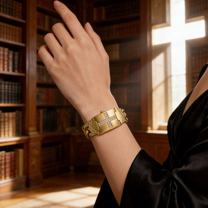 Vintage diamond-set ladies’ quartz watch/bracelet watch—featuring a cross-shaped clasp