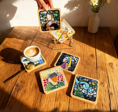 🎨DIY Mosaic Coaster Set – World-Famous Paintings Series: Handcrafted Creative Decal Artwork