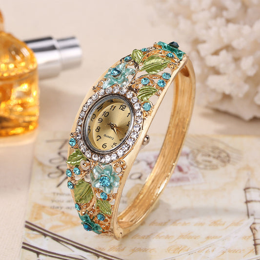 ⌚Vintage-style Elegant Cloisonné Ladies’ Bracelet Watch – A Blossoming Display ✨