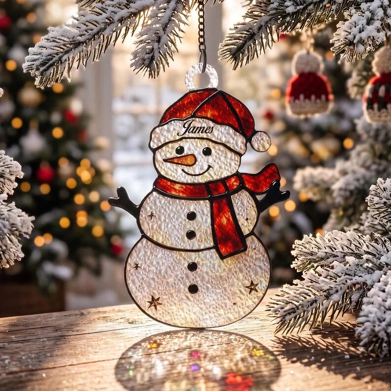 🌈Personalized Christmas-themed Stained Glass Ornament – ‘Sun Catcher’ tree decoration with space to write a name