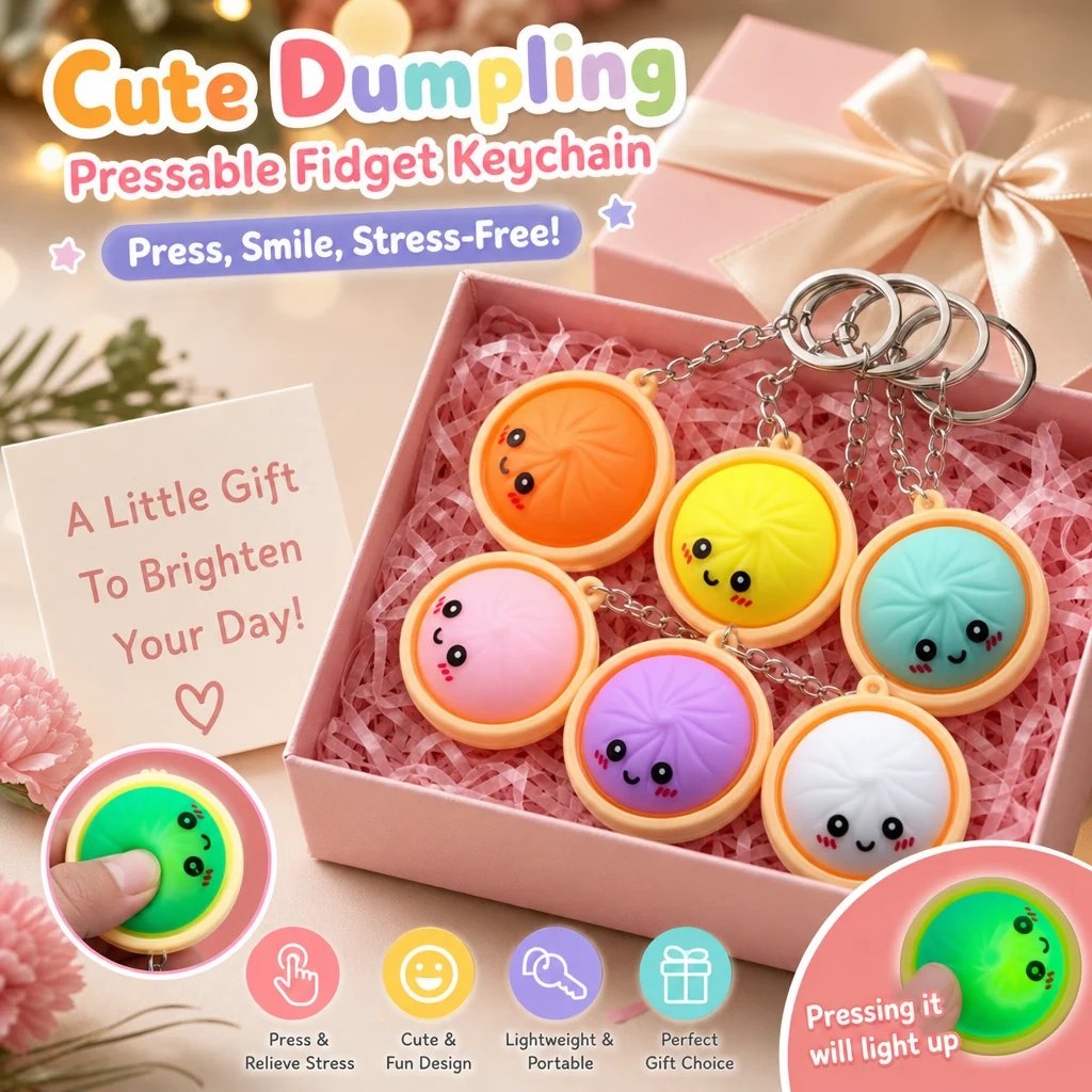 🔥  Cute Dumpling Pressable Fidget Keychain - touch sensing light