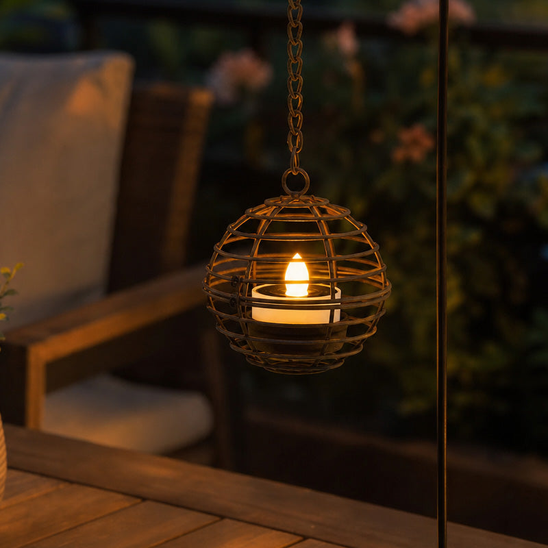 Solar Powered Spherical Candle Lanterns - Metal Hanging Lights for Garden & Patio Decor