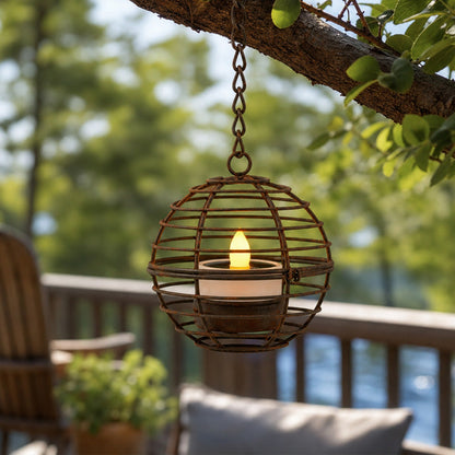 Solar Powered Spherical Candle Lanterns - Metal Hanging Lights for Garden & Patio Decor