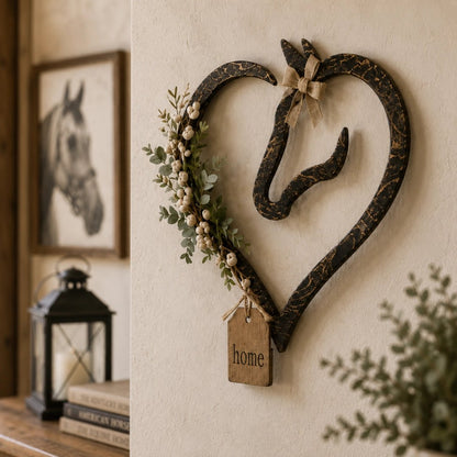 💖Rustic Horse Heart Wall Decor with Greenery – Farmhouse Equestrian Home Accent