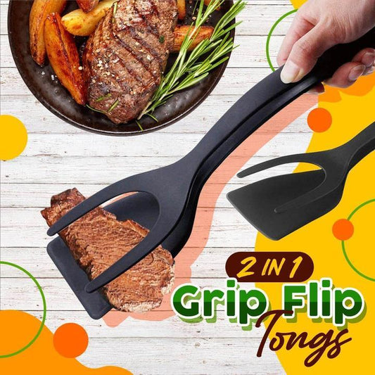 🥘🍳 2-in-1 Grip Flip Tongs with Silicone Tips – Non-Scratch, Non-Stick, Heat-Resistant ✨