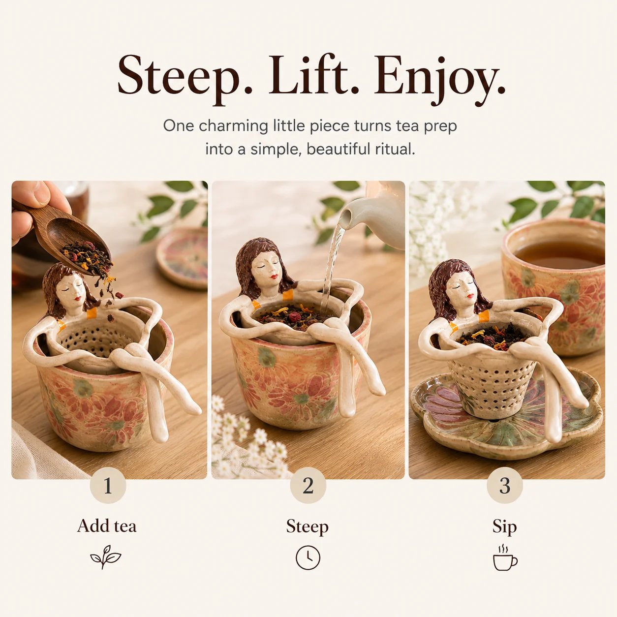 🍵Whimsical Sitting Lady Ceramic Tea Strainer Collection