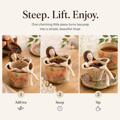 🍵Whimsical Sitting Lady Ceramic Tea Strainer Collection
