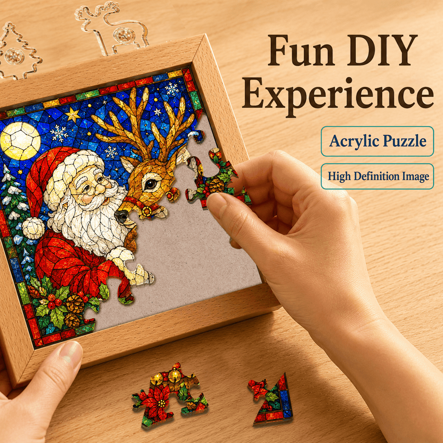 🧩Acrylic Puzzle Night Light - Santa Claus and Reindeer