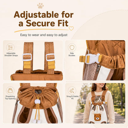 Cute Bear Design Front Pet Carrier Backpack -- Breathable Adjustable Hands-Free Travel Chest Bag