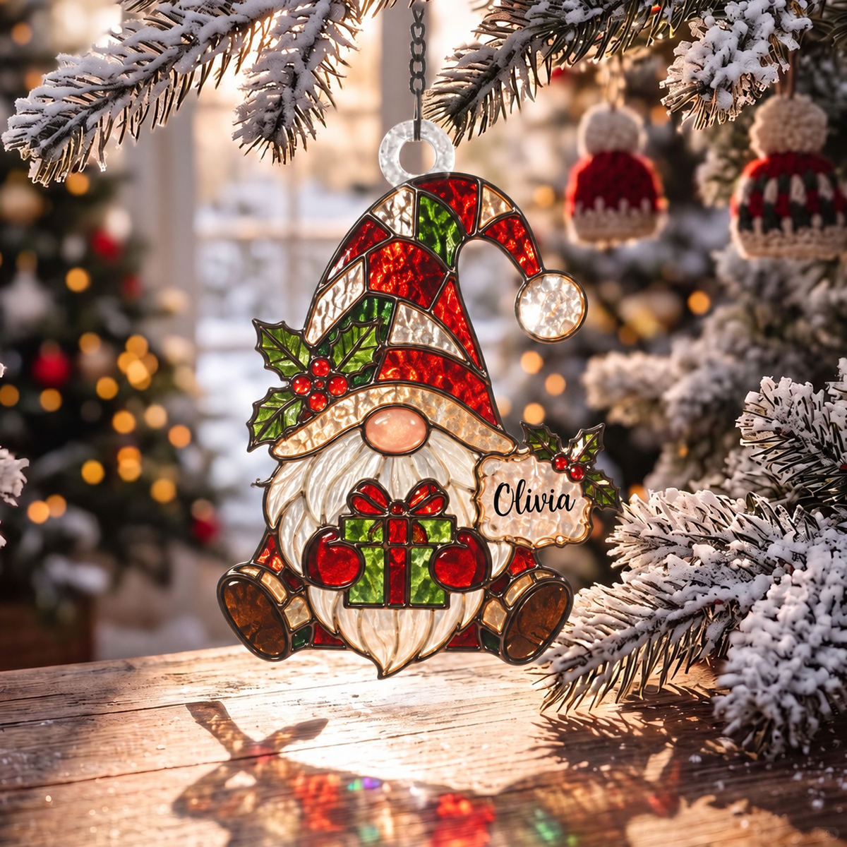 🌈Personalized Christmas-themed Stained Glass Ornament – ‘Sun Catcher’ tree decoration with space to write a name