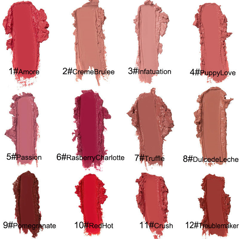 🔥Hot Sale- Köp 2 få 1 gratis🔥12 Color Cream Texture Lipstick Waterproof