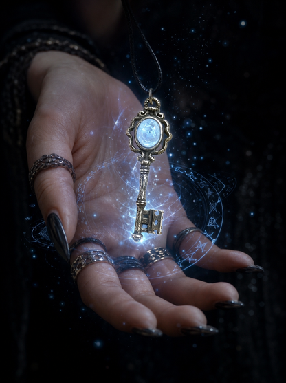 🗝️ Heart Guardian Witch Key Necklace – Set with Moonstone🌙