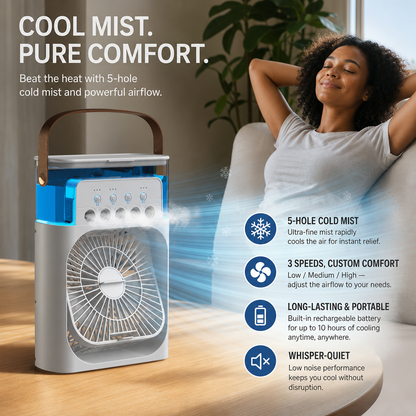 ❄️ Multi-Functional Mist Cooling Fan with Ambient Light