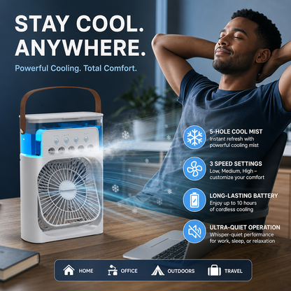 ❄️ Multi-Functional Mist Cooling Fan with Ambient Light