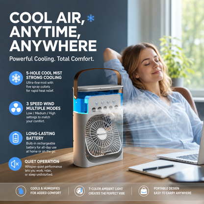 ❄️ Multi-Functional Mist Cooling Fan with Ambient Light