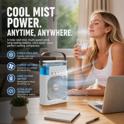 ❄️ Multi-Functional Mist Cooling Fan with Ambient Light