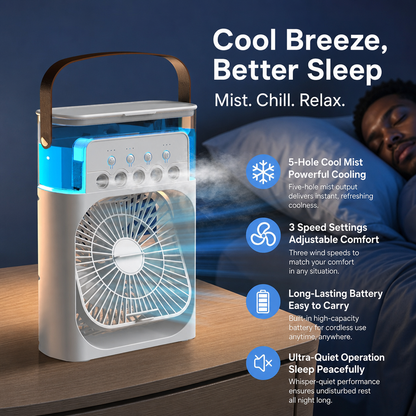 ❄️ Multi-Functional Mist Cooling Fan with Ambient Light