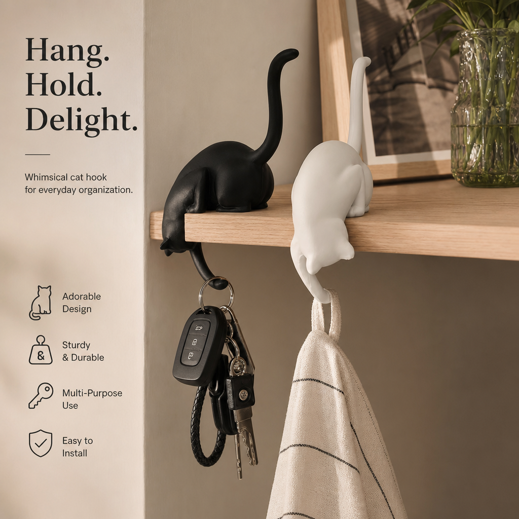 Creative Black Cat Tail Key Holder Hanging Hook For Home Decoration