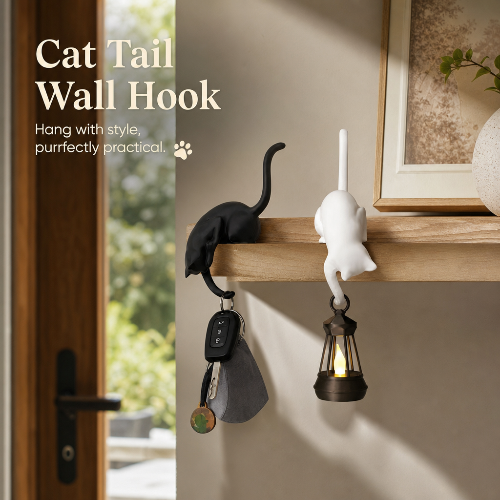Creative Black Cat Tail Key Holder Hanging Hook For Home Decoration