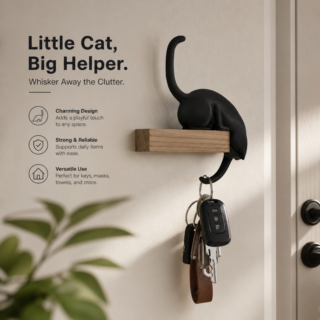 Creative Black Cat Tail Key Holder Hanging Hook For Home Decoration