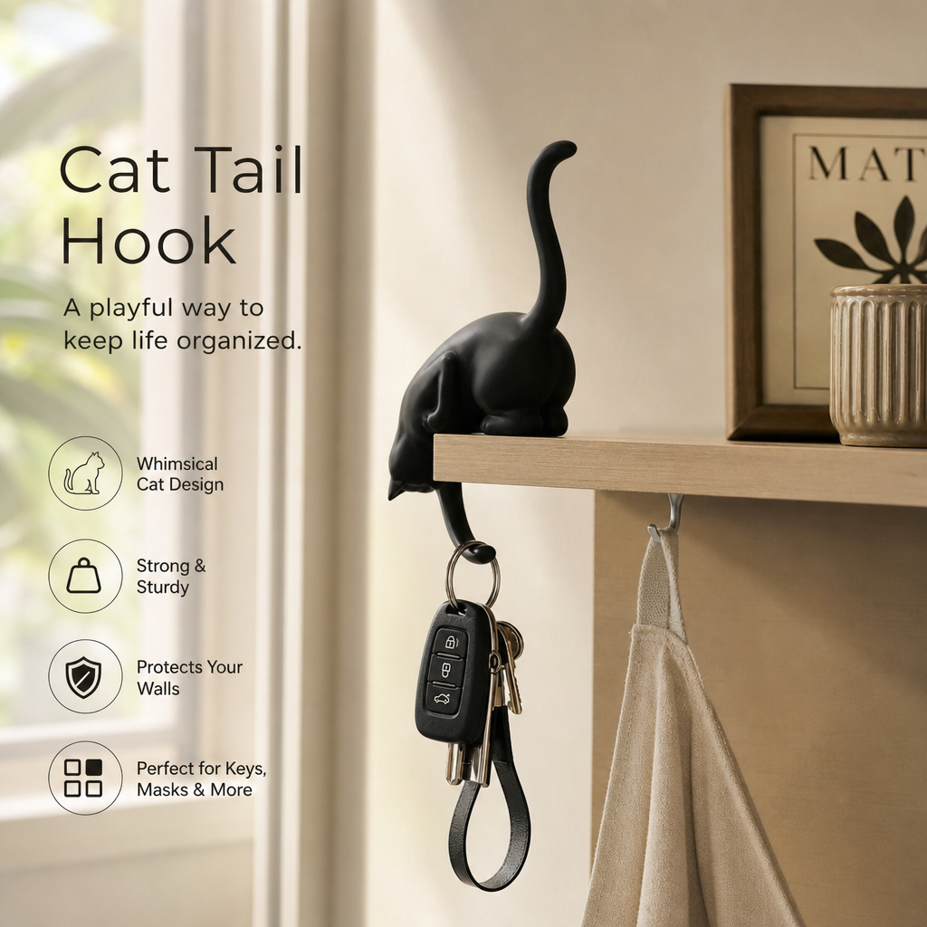 Creative Black Cat Tail Key Holder Hanging Hook For Home Decoration