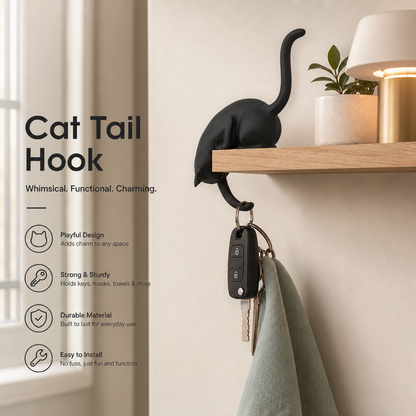 Creative Black Cat Tail Key Holder Hanging Hook For Home Decoration