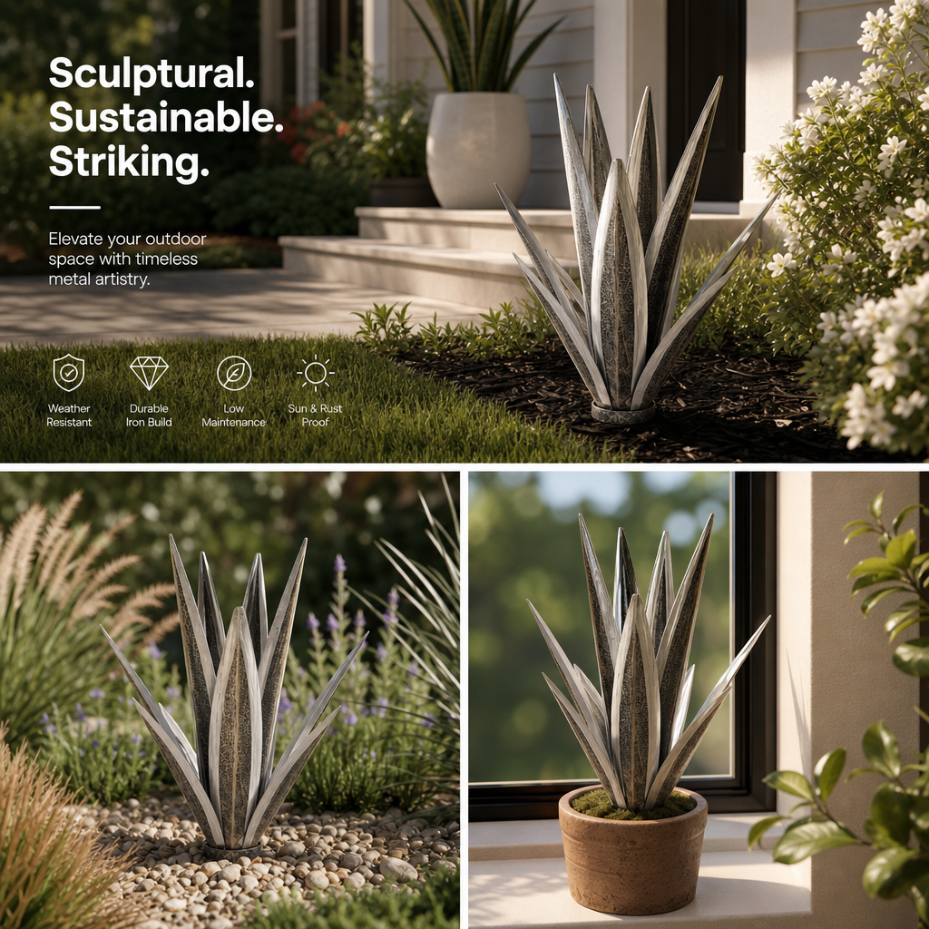 🌵 Rustic Metal Agave Garden Sculpture