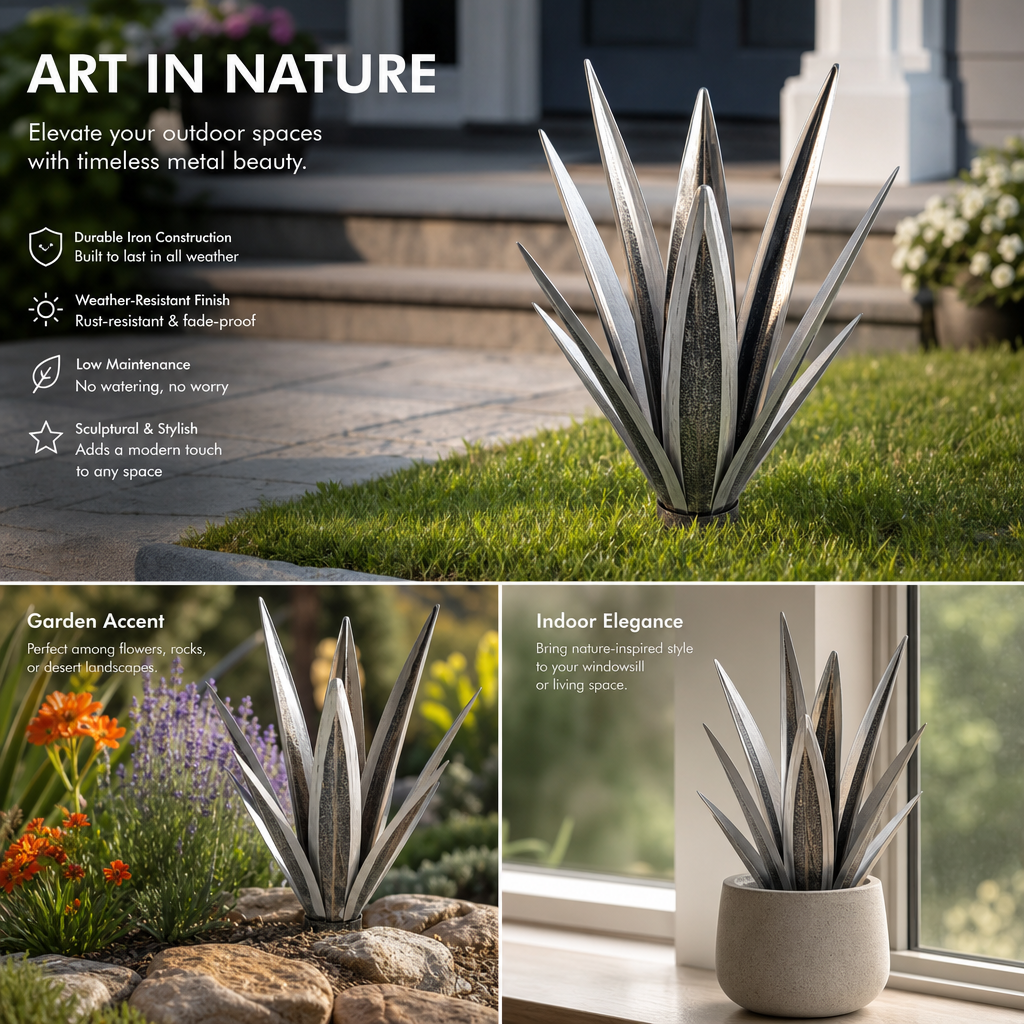 🌵 Rustic Metal Agave Garden Sculpture
